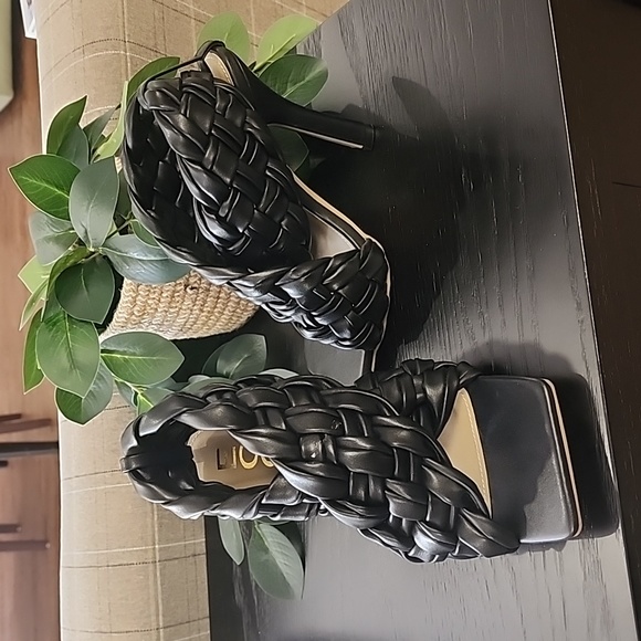 EGO Square Toe Puffy Braided Criss Cross Heels UK 6 US 8 Quilted Vegan Slingback - Picture 4 of 15